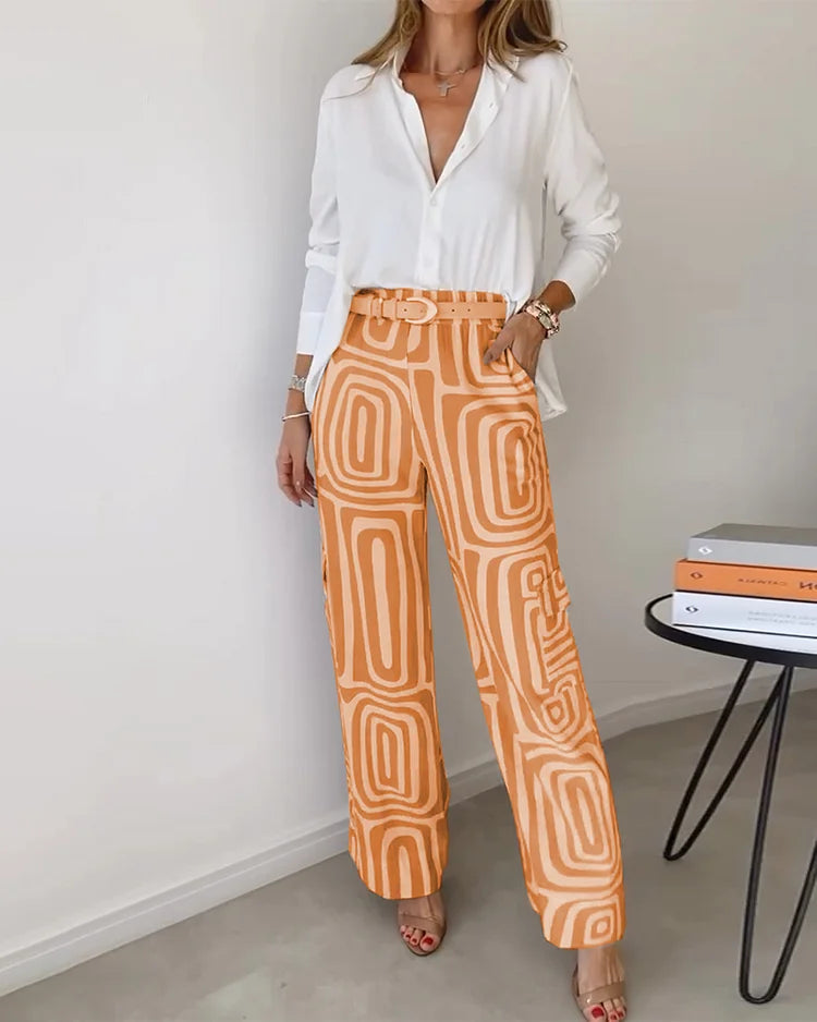 Dam Elegant Tvådelad Set - Klassisk Stil - Orange