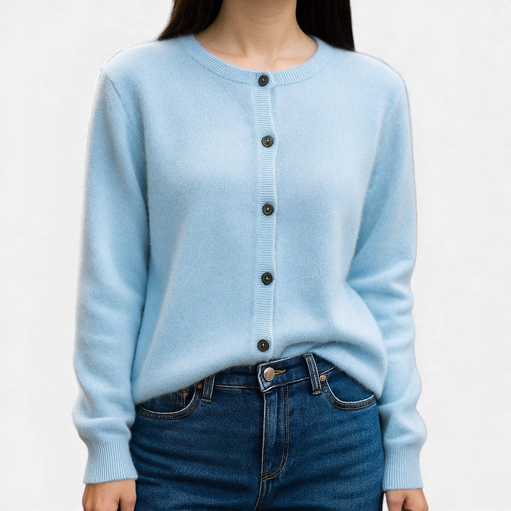 Dam Finmaskad Knappknäppt Cardigan in himmelblå, Klassisk Stil