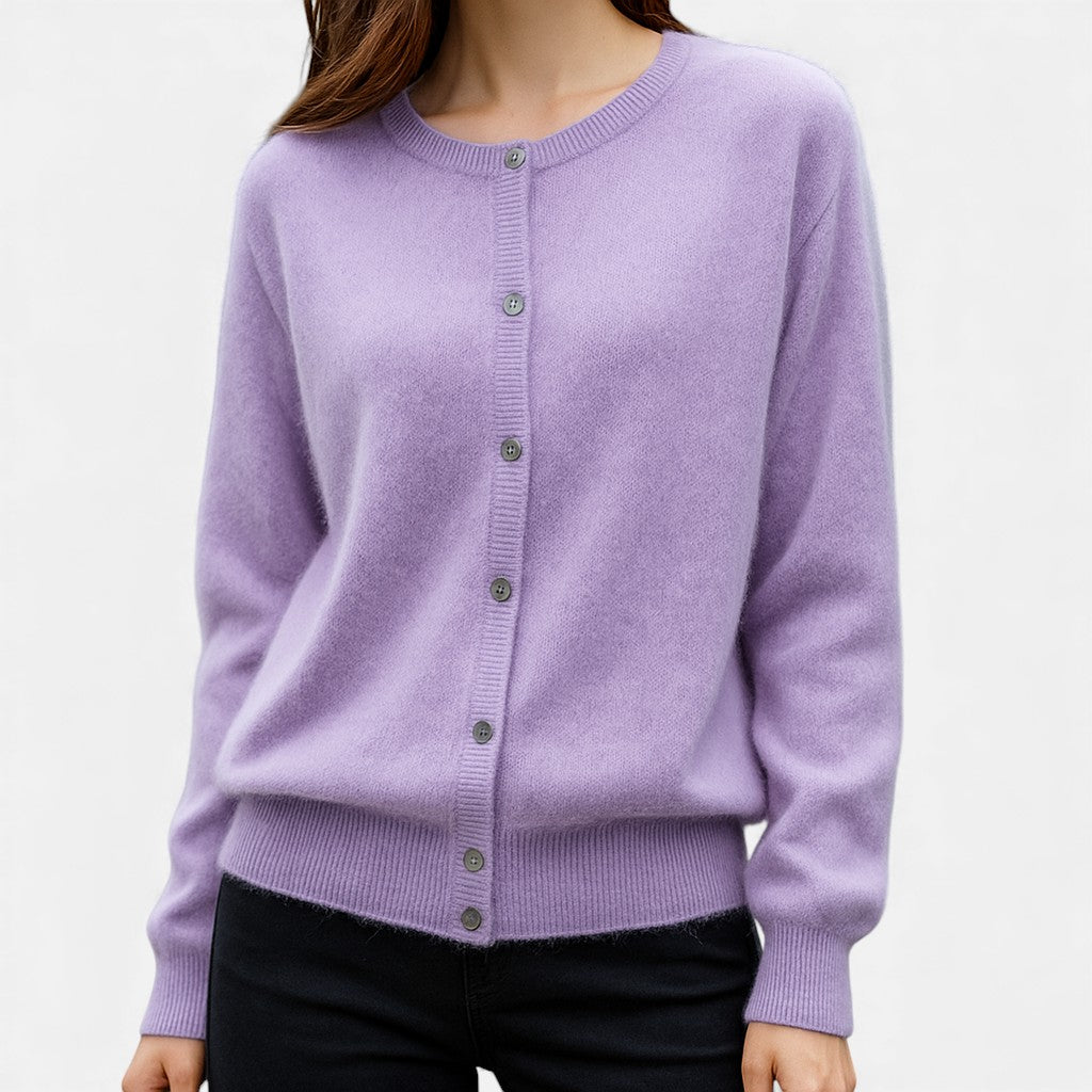 Dam Finmaskad Knappknäppt Cardigan in lila, Klassisk Stil