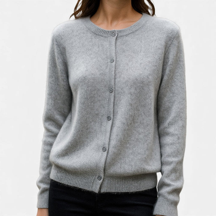 Dam Finmaskad Knappknäppt Cardigan in ljusgrå, Klassisk Stil