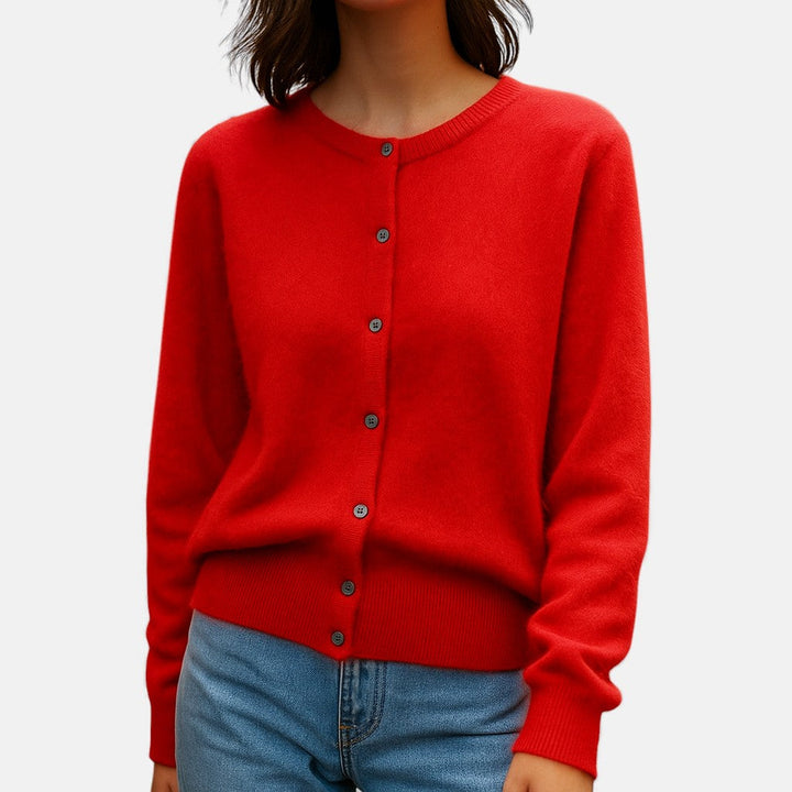 Dam Finmaskad Knappknäppt Cardigan in röd, Klassisk Stil