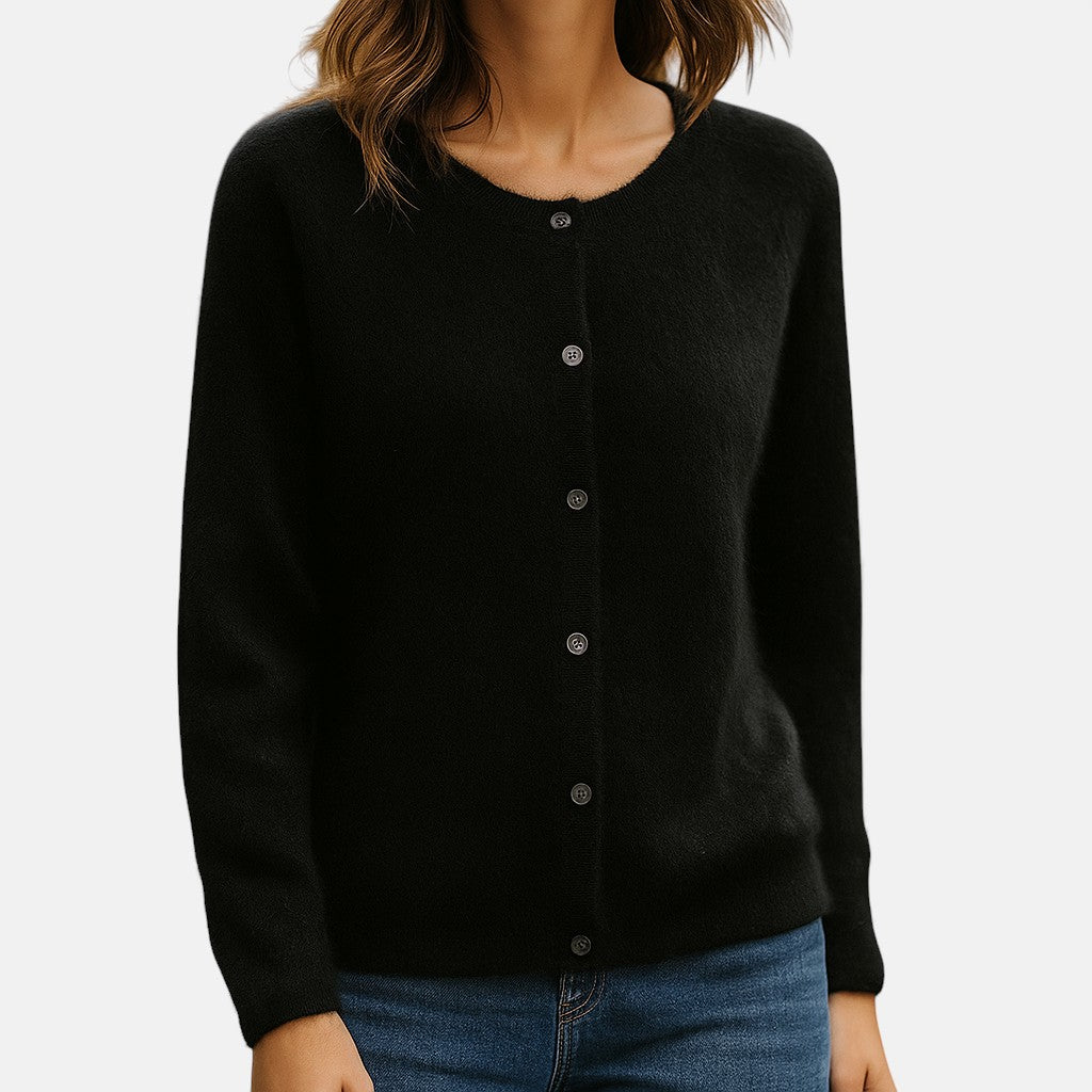 Dam Finmaskad Knappknäppt Cardigan in svart, Klassisk Stil
