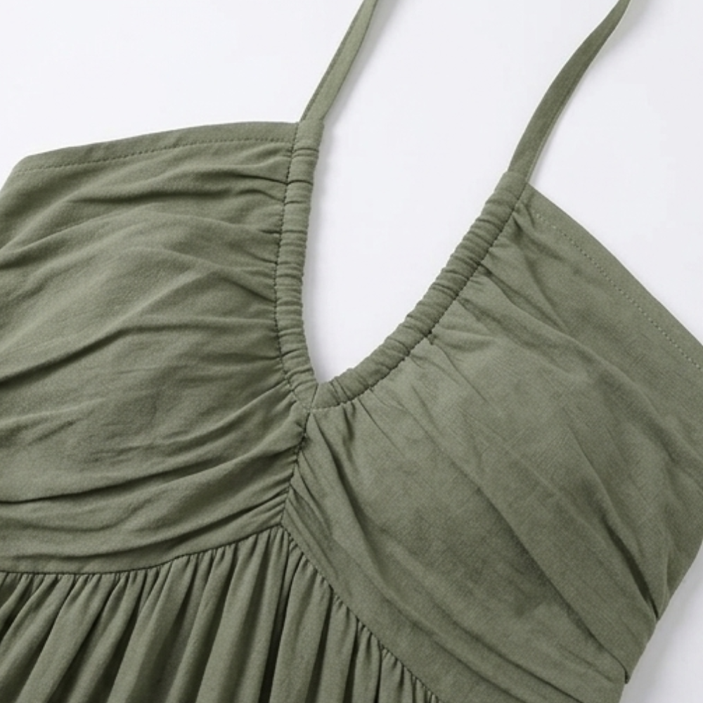 Dam Flowy Halterneck Maxiklänning - Veckad Detalj