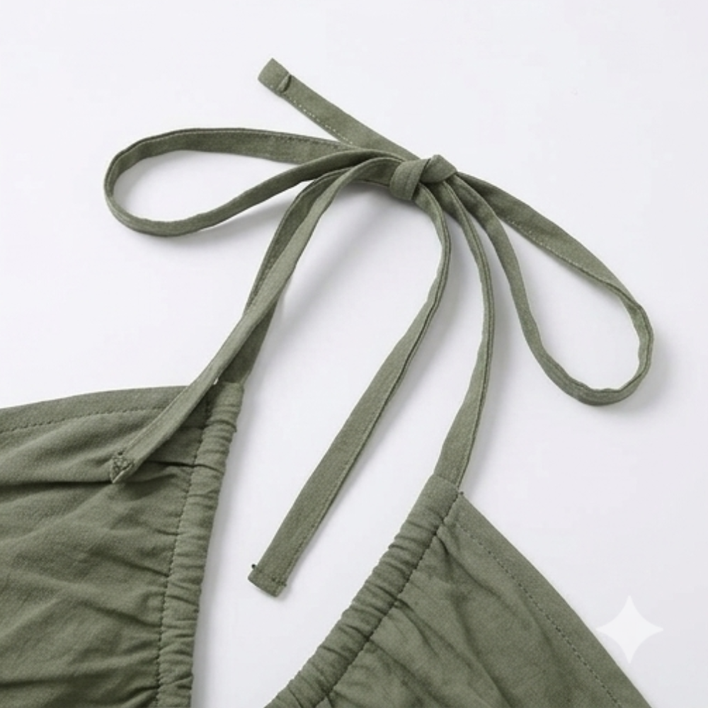 Dam Flowy Halterneck Maxiklänning - Veckad Detalj