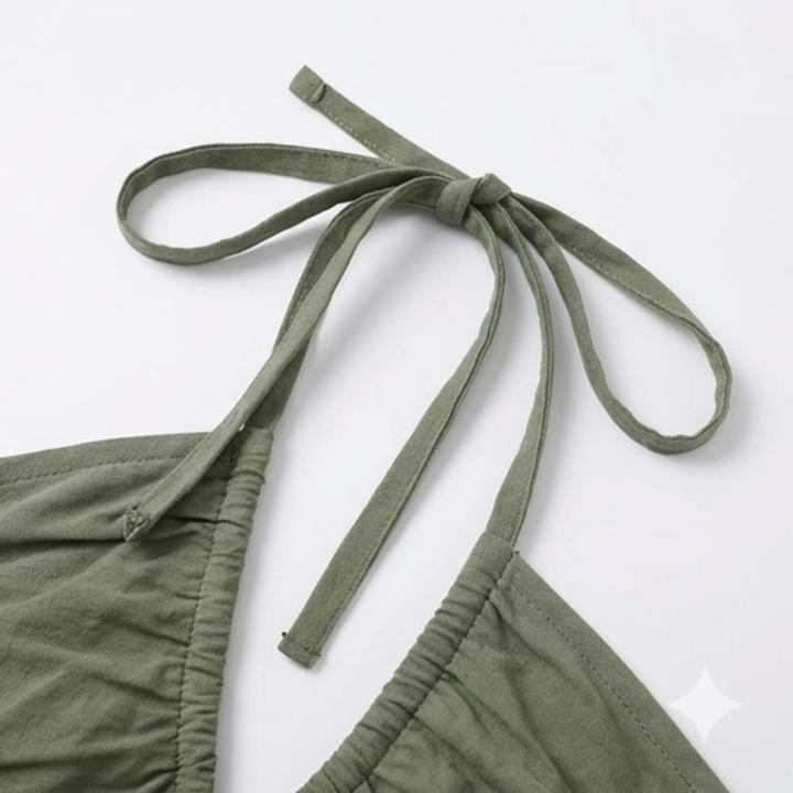Dam Flowy Halterneck Maxiklänning - Veckad Detalj