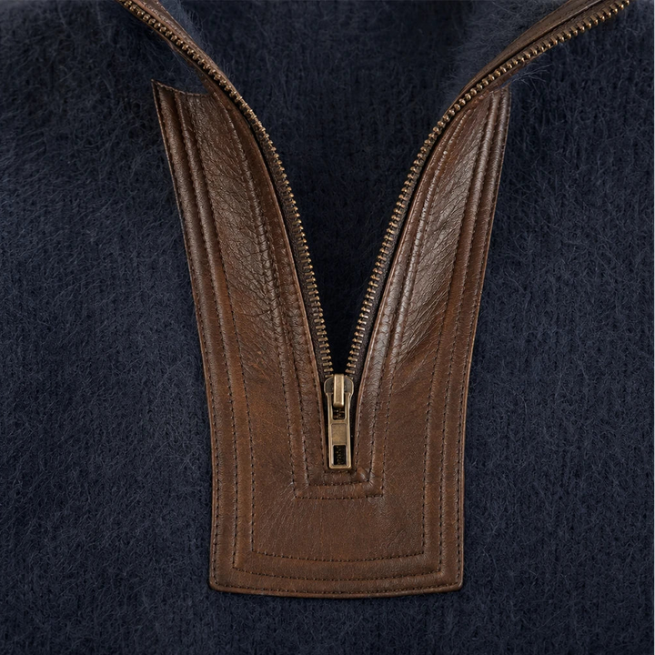 Dam Fuzzy Contrast-Trim Halvzip Tröja - Mysig Vardagsstil