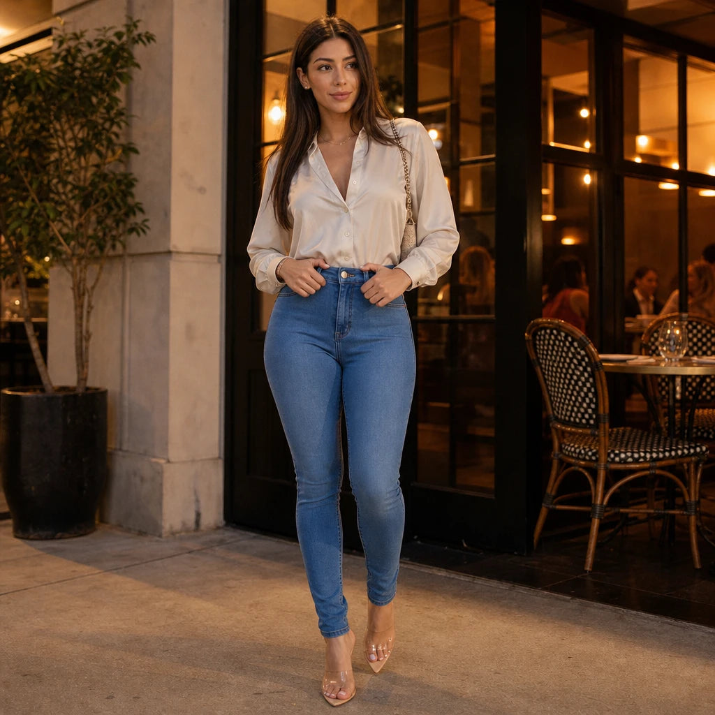 Dam höga midja stretch skinny jeans - klassisk passform