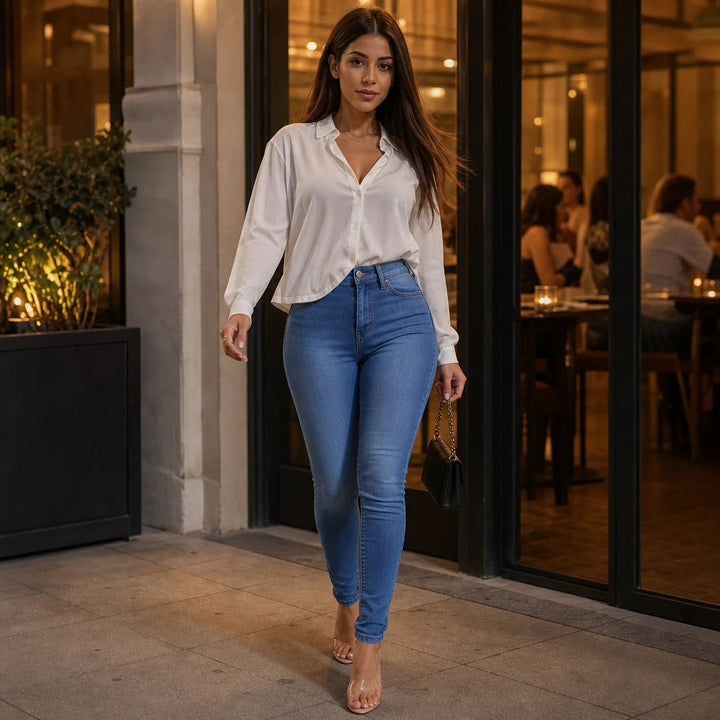 Dam höga midja stretch skinny jeans - klassisk passform