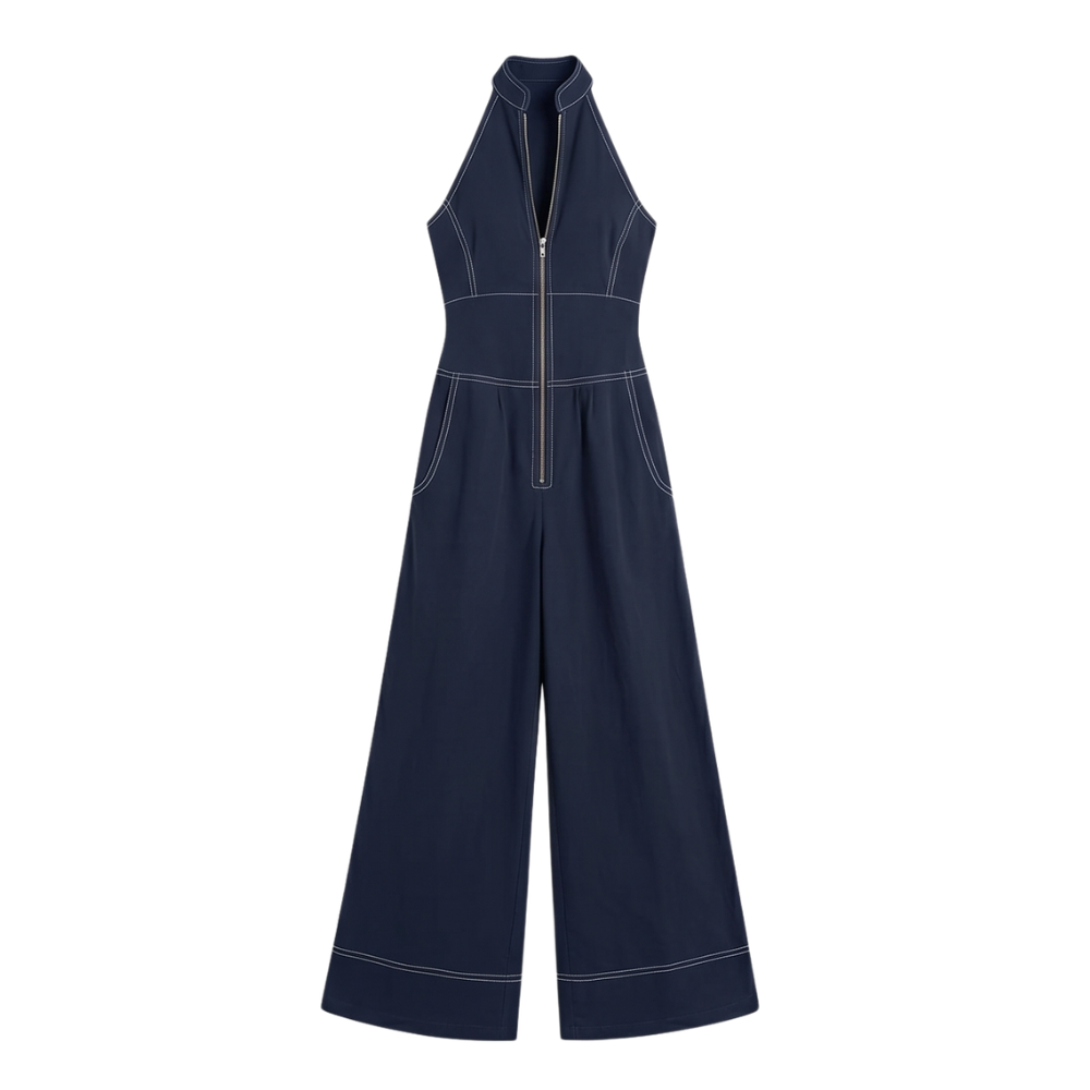 Dam Halterneck Jumpsuit - Skuren midja och elegant snitt - Marinblå