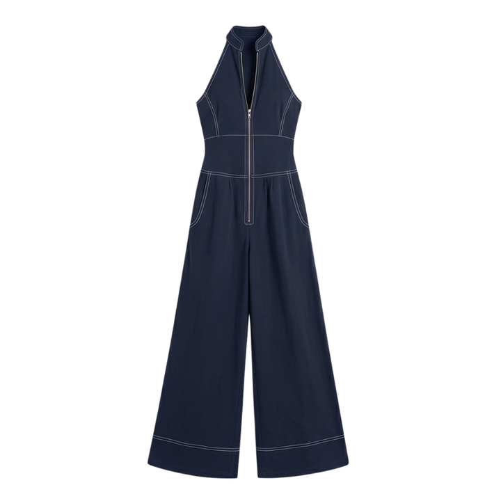 Dam Halterneck Jumpsuit - Skuren midja och elegant snitt - Marinblå