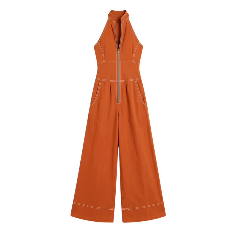 Dam Halterneck Jumpsuit - Skuren midja och elegant snitt - Orange