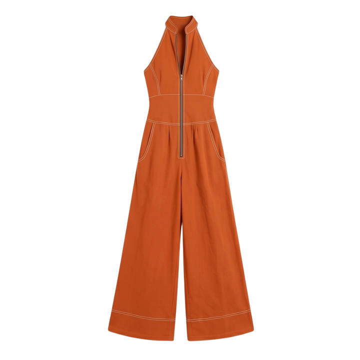 Dam Halterneck Jumpsuit - Skuren midja och elegant snitt - Orange