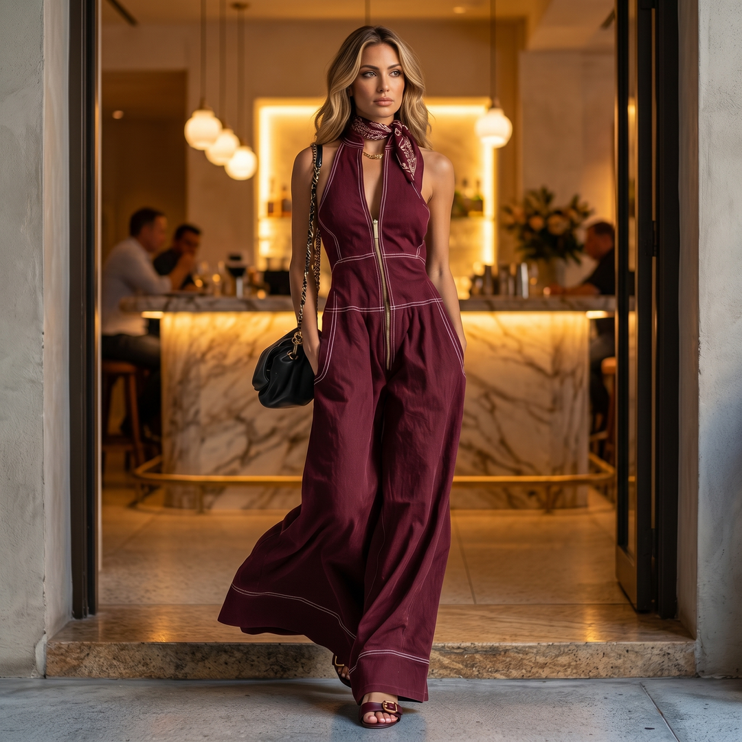 Dam Halterneck Jumpsuit - Skuren midja och elegant snitt