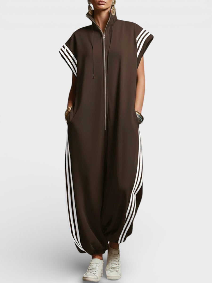 Dam Jumpsuit med Dragkedja - Elegant och Bekväm - Brun