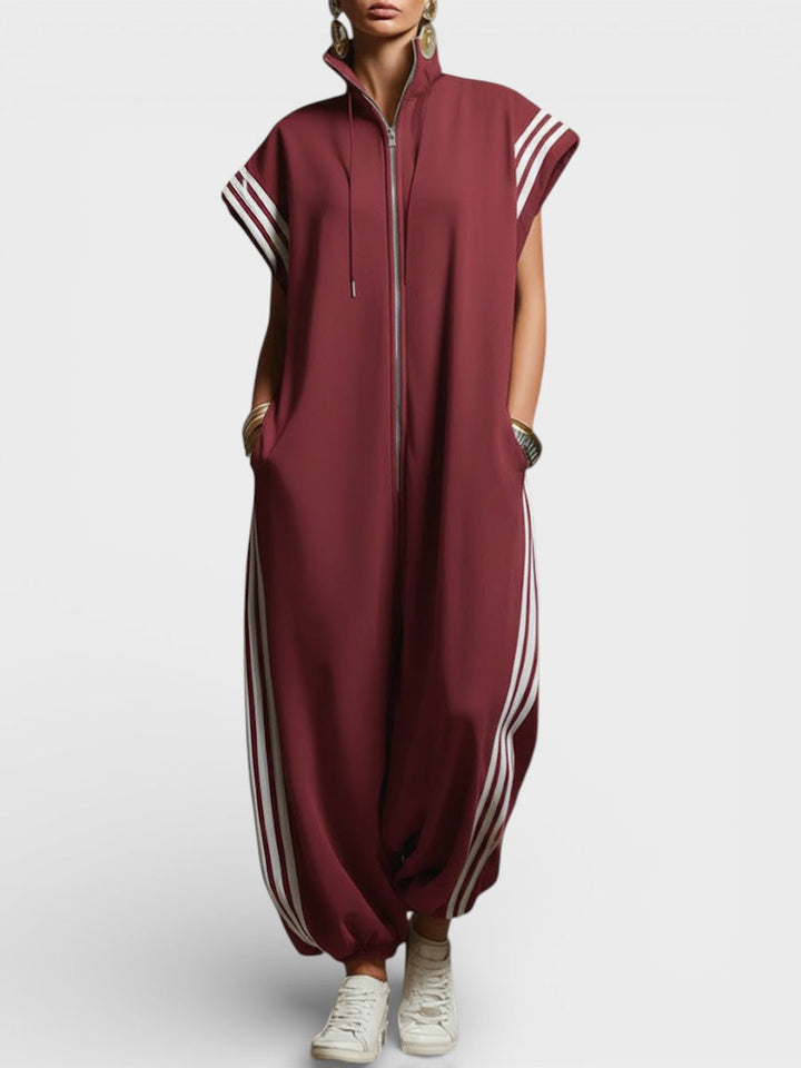 Dam Jumpsuit med Dragkedja - Elegant och Bekväm - Vinröd