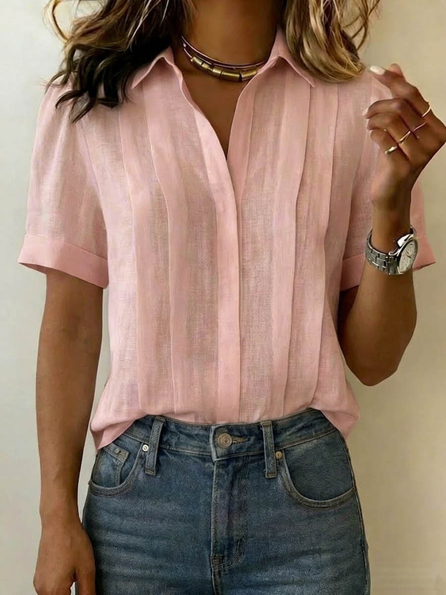 Dam Kortärmad Blus in rosa, Elegant och Andbar
