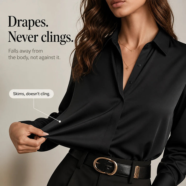 Dam Långärmad Satinblus - Elegant Skjorta