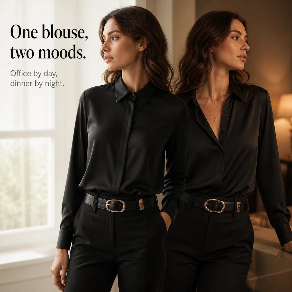 Dam Långärmad Satinblus - Elegant Skjorta