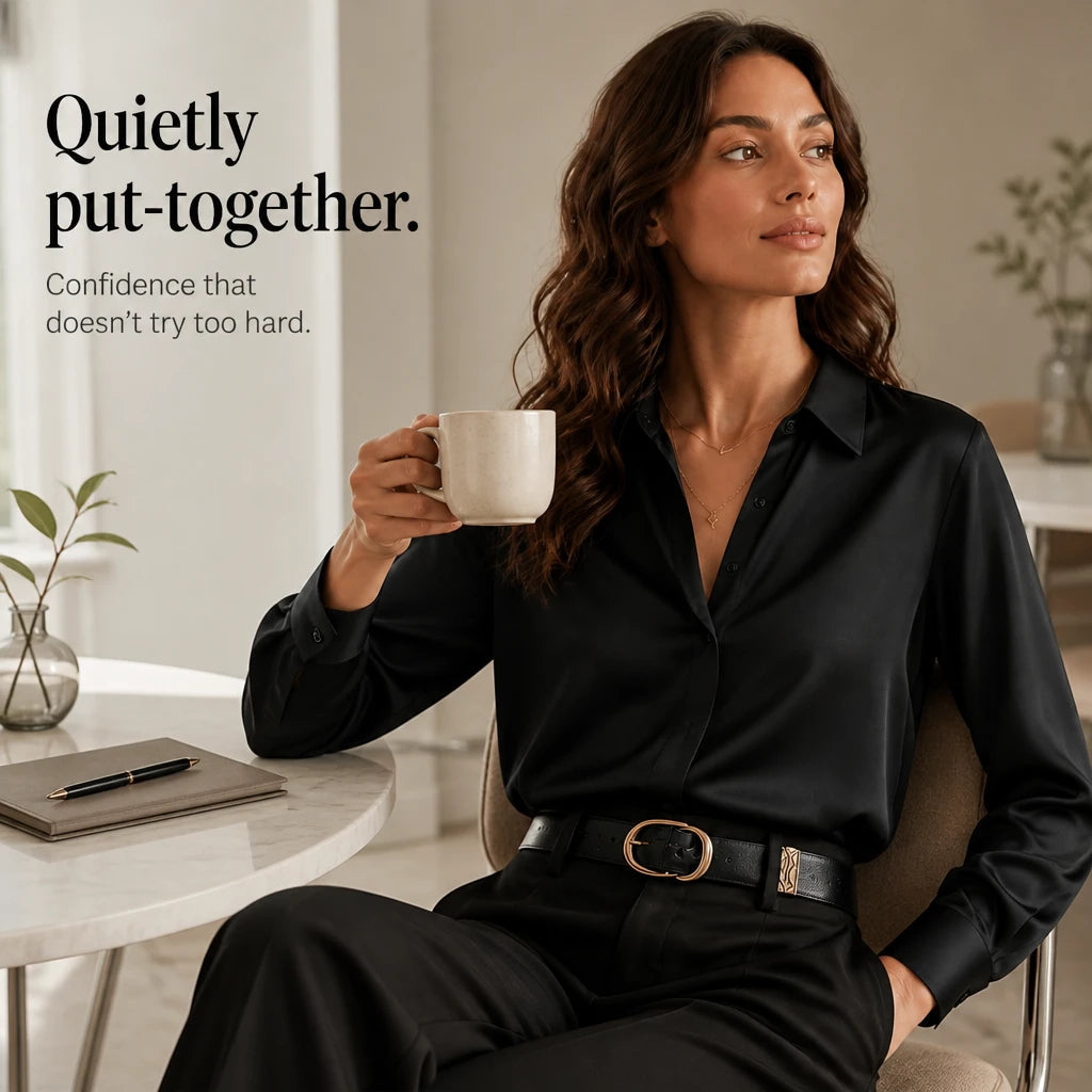 Dam Långärmad Satinblus - Elegant Skjorta