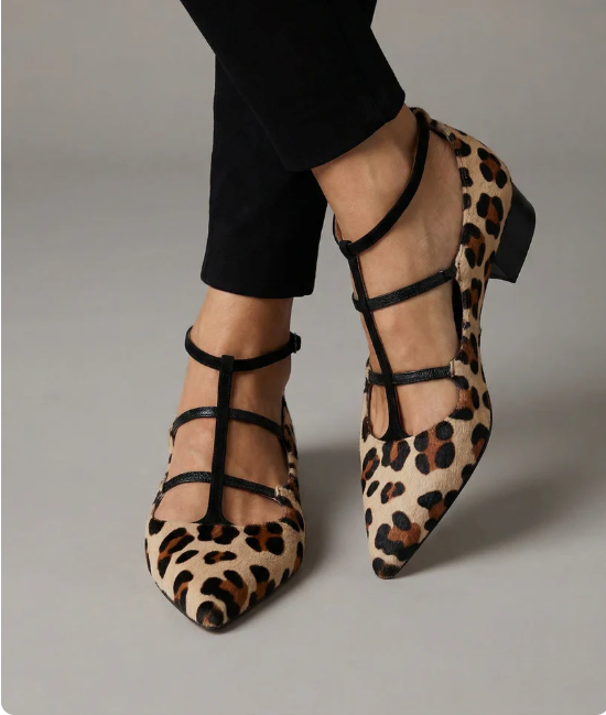 Dam Leopardmönstrad Balettklack med Ankelrem - Elegant Uttalelse - Leopardmönster