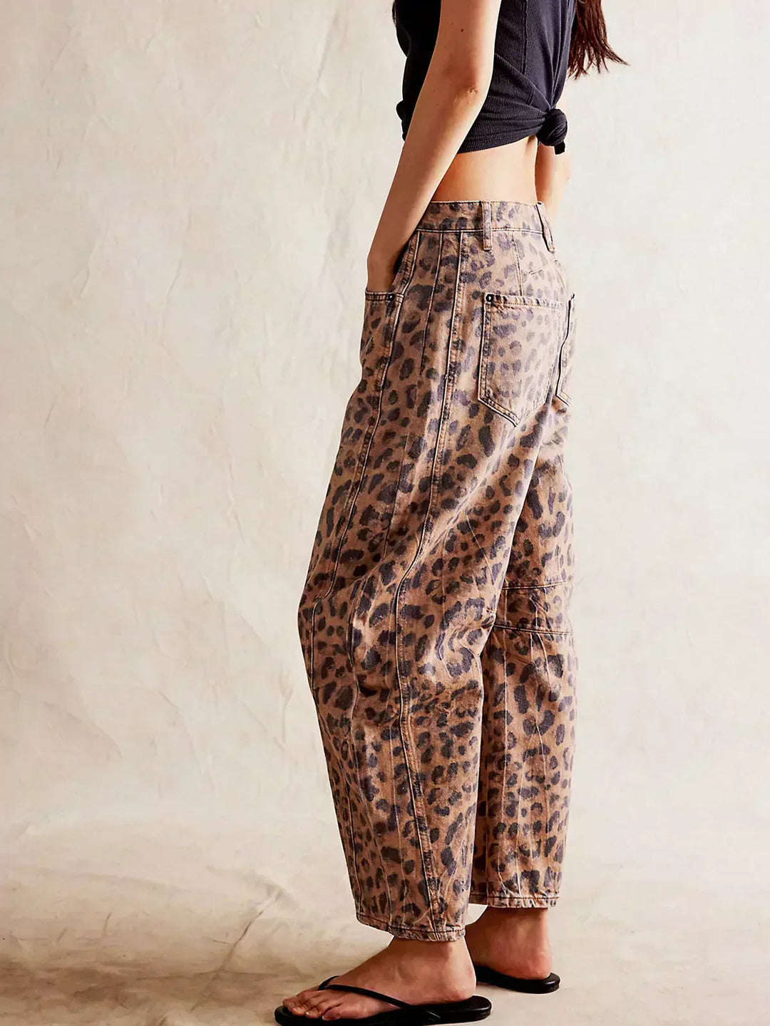 Dam Leopardmönstrad Vida Bendjeans – Högt Midja Barrel Passform