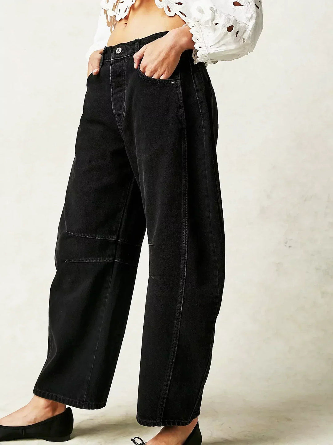 Dam Leopardmönstrad Vida Bendjeans – Högt Midja Barrel Passform - Svart