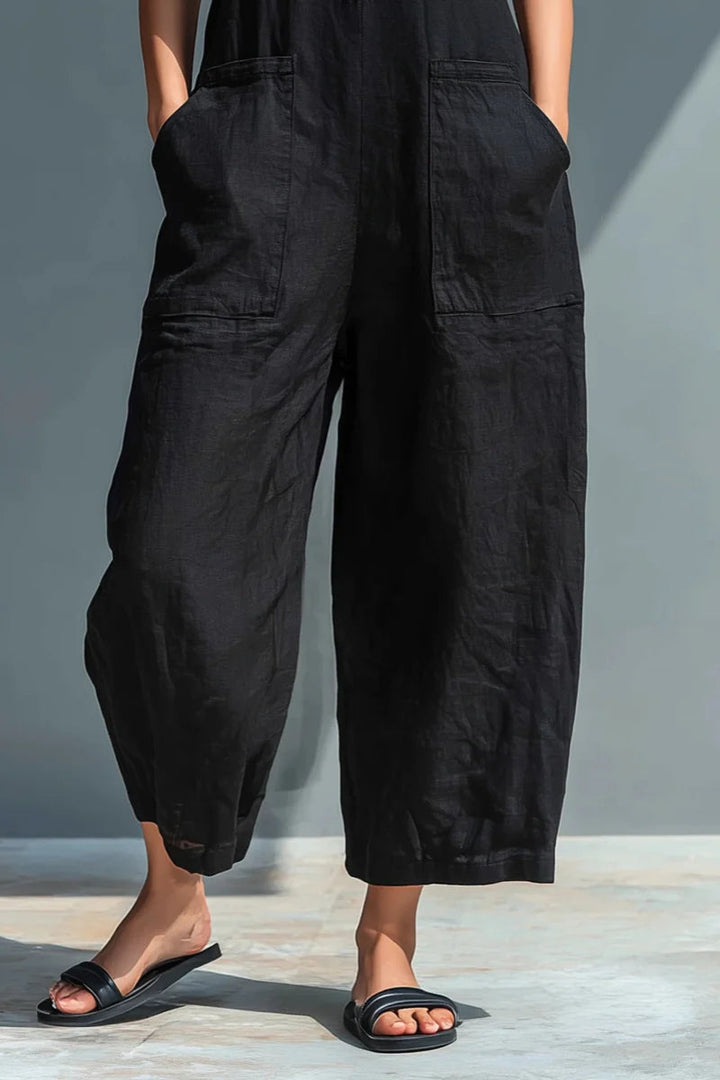 Dam Linne-Blandning Stehkrage Sleeveless Jumpsuit - Avslappnad Sommars