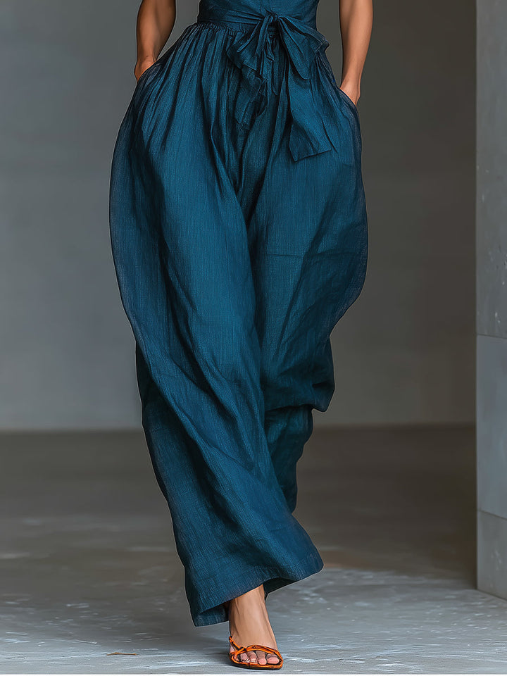 Dam Linne Jumpsuit med Korsrygg - Marinblå