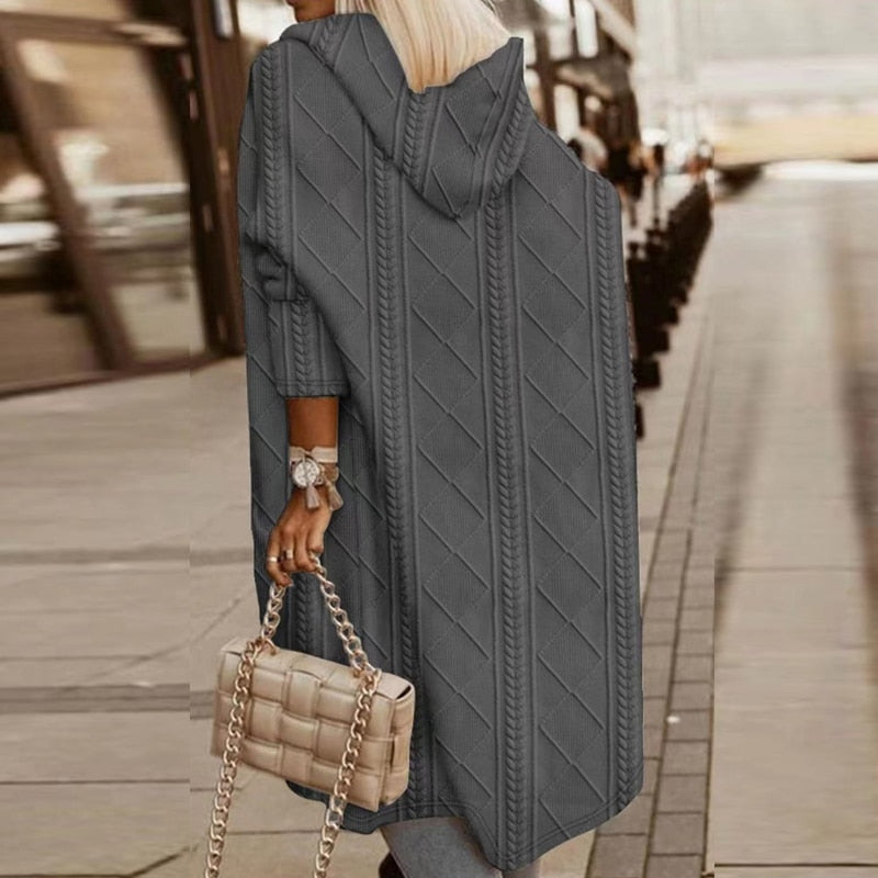 Dam Longline Stickad Cardigan in grå, Klassisk Knit
