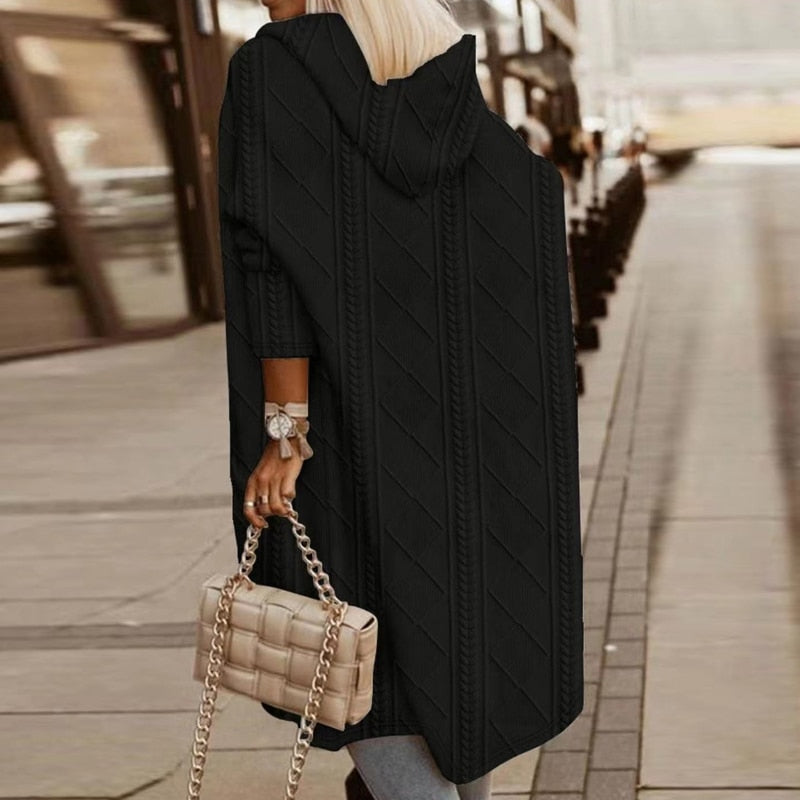 Dam Longline Stickad Cardigan in svart, Klassisk Knit
