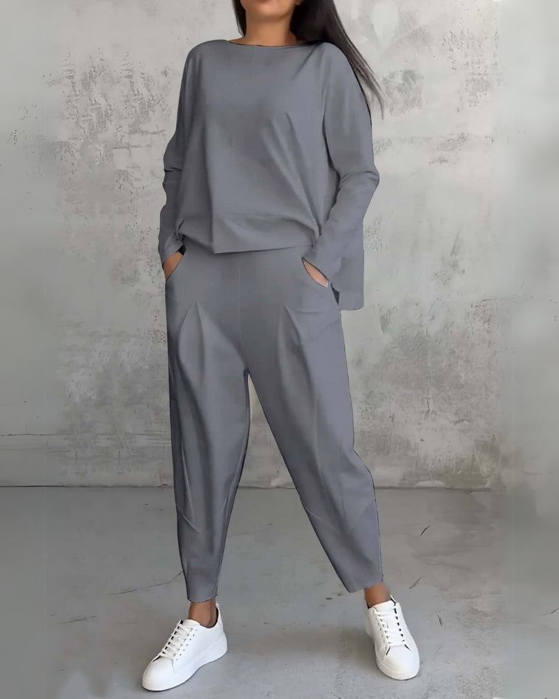 Dam Loungewear Set - Elegant Matchad Outfit - Grå