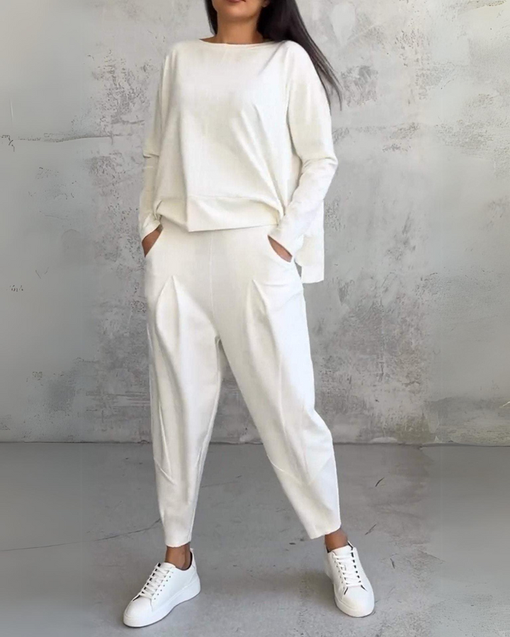 Dam Loungewear Set - Elegant Matchad Outfit - Vit