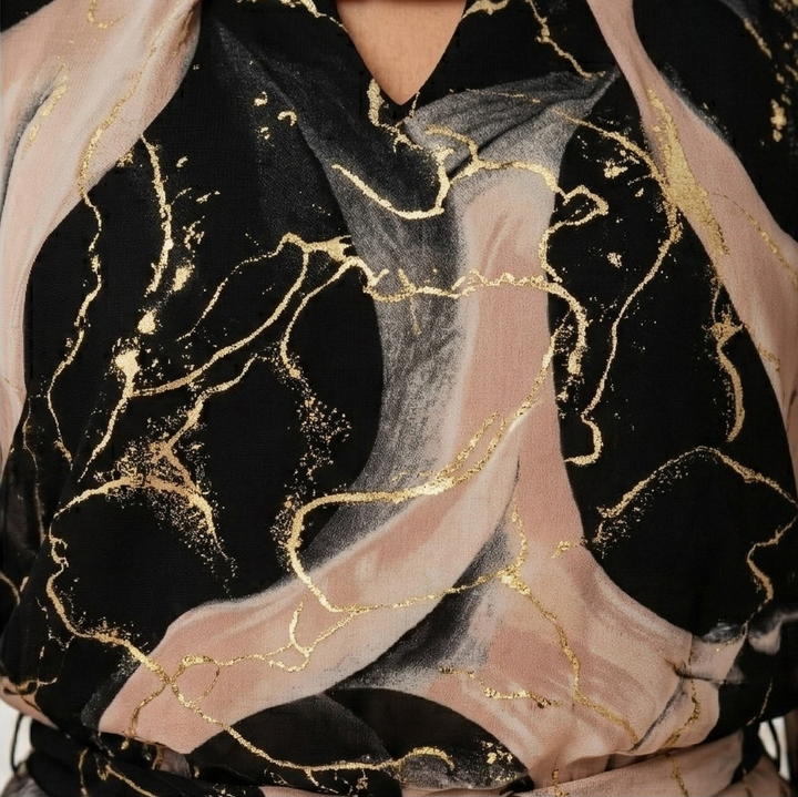 Dam Marmor Guld Chiffon Maxiklänning - Elegant A-linje