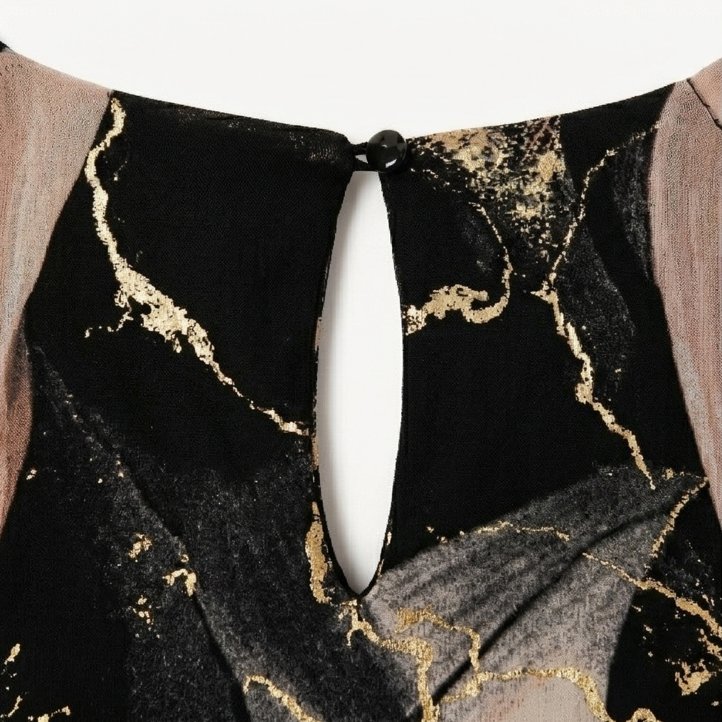 Dam Marmor Guld Chiffon Maxiklänning - Elegant A-linje