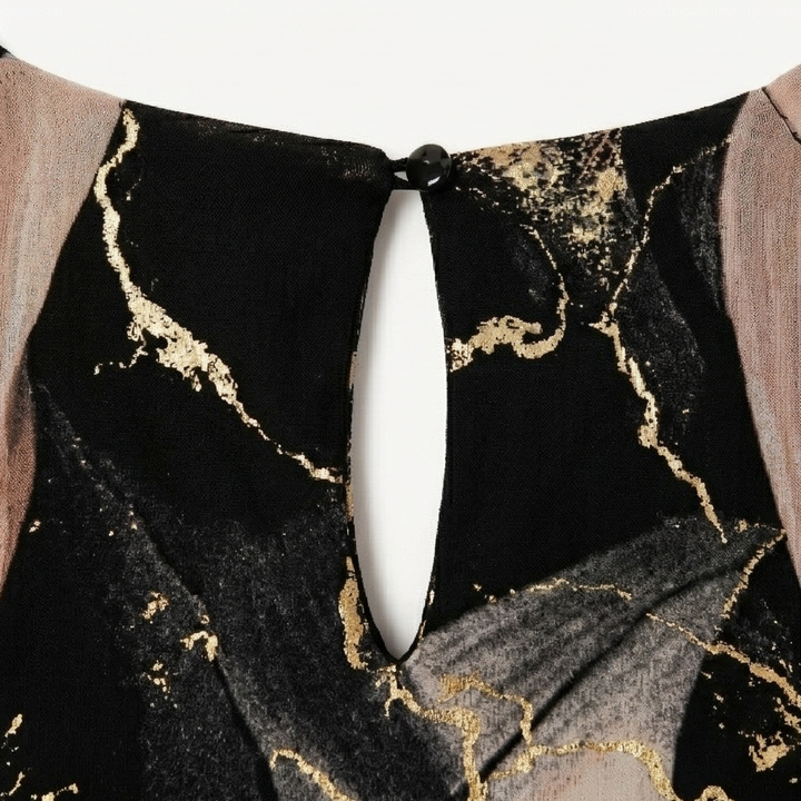 Dam Marmor Guld Chiffon Maxiklänning - Elegant A-linje