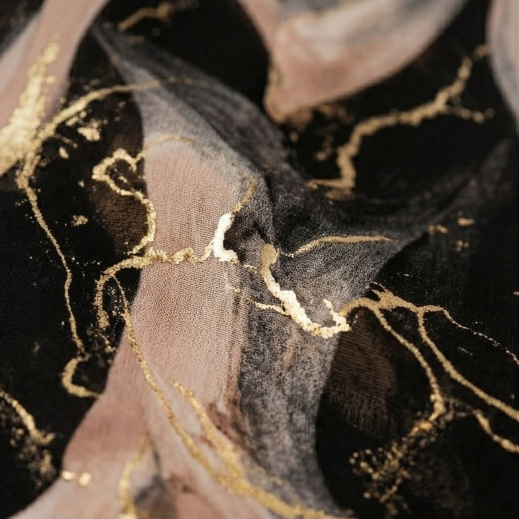 Dam Marmor Guld Chiffon Maxiklänning - Elegant A-linje