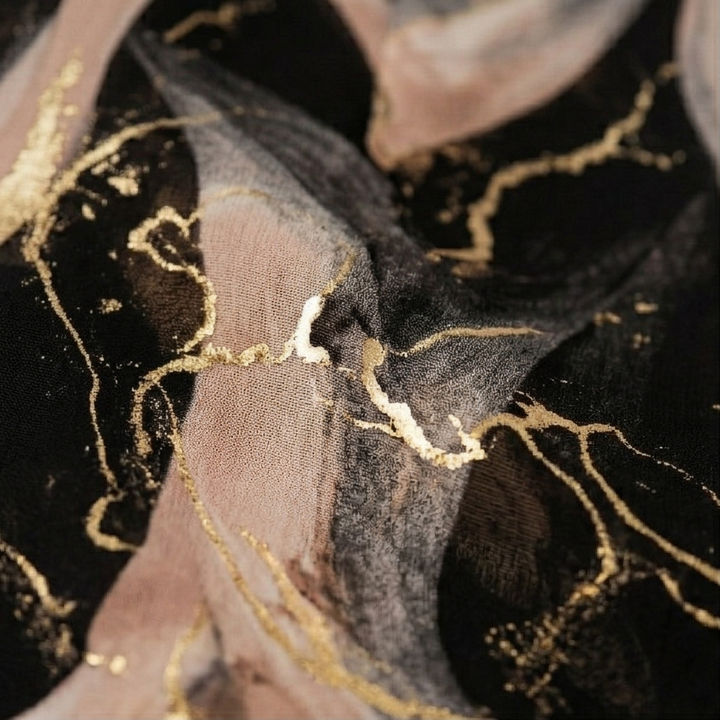 Dam Marmor Guld Chiffon Maxiklänning - Elegant A-linje