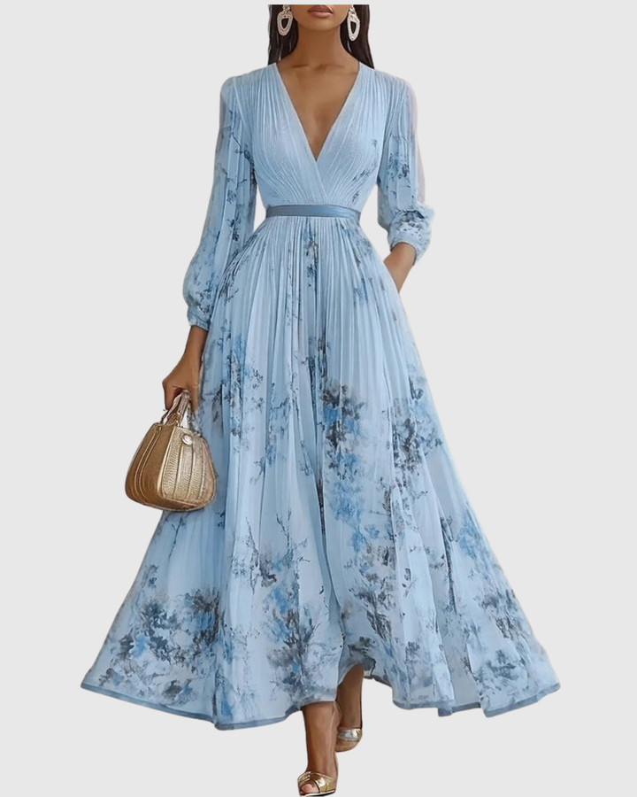 Dam Maxiklänning V-ringning Plisserad - Elegant Sommar &amp; Festkläder