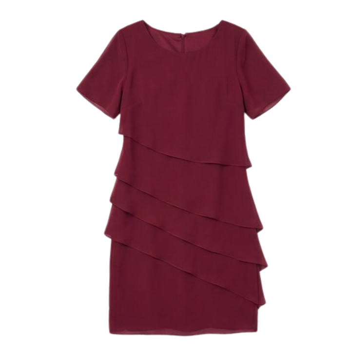 Dam Midi Klänning med Volang - Elegant Festklänning - Burgundy