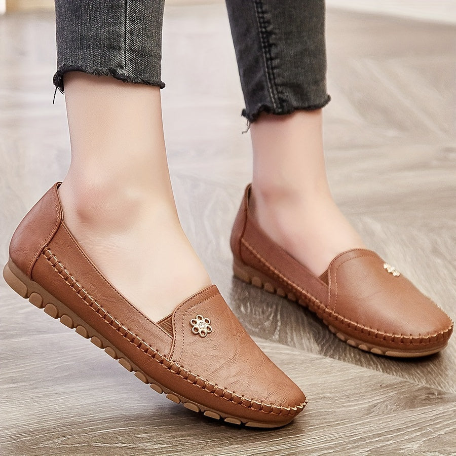 Dam Mjuka Loafers in khaki, Bekväm Slip-On Elegans