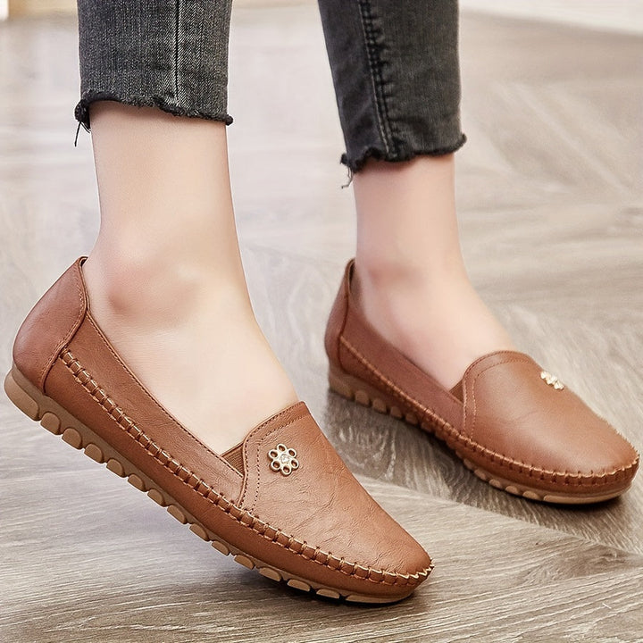 Dam Mjuka Loafers in khaki, Bekväm Slip-On Elegans