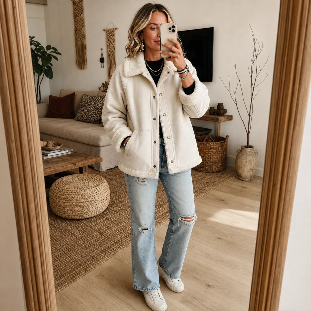 Dam Mocka Jacka med Sherpa-foder - Varm och Elegant