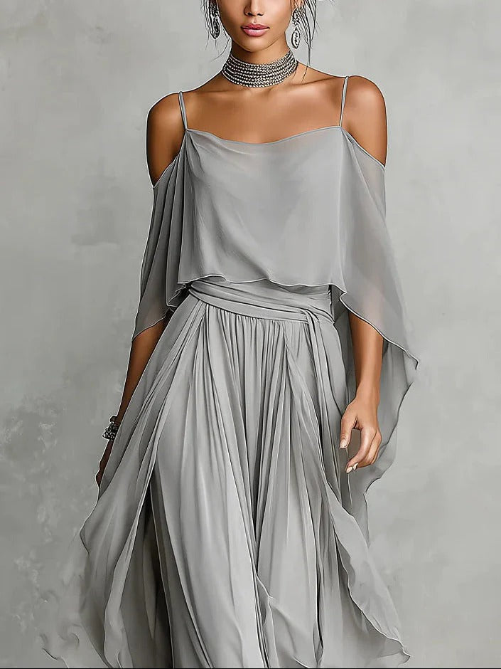 Dam Off-Shoulder Flowy Set - Elegant Luftig Silhuett