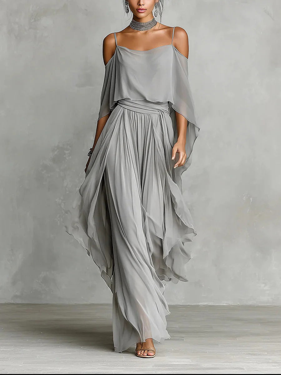 Dam Off-Shoulder Flowy Set - Elegant Luftig Silhuett - XS