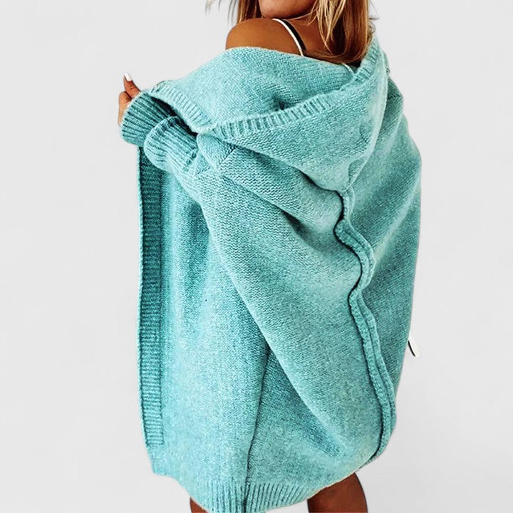 Dam Oversized Cardigan in blå, Mysig Stickad Tröja