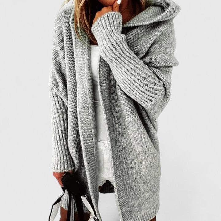 Dam Oversized Cardigan in grå, Mysig Stickad Tröja