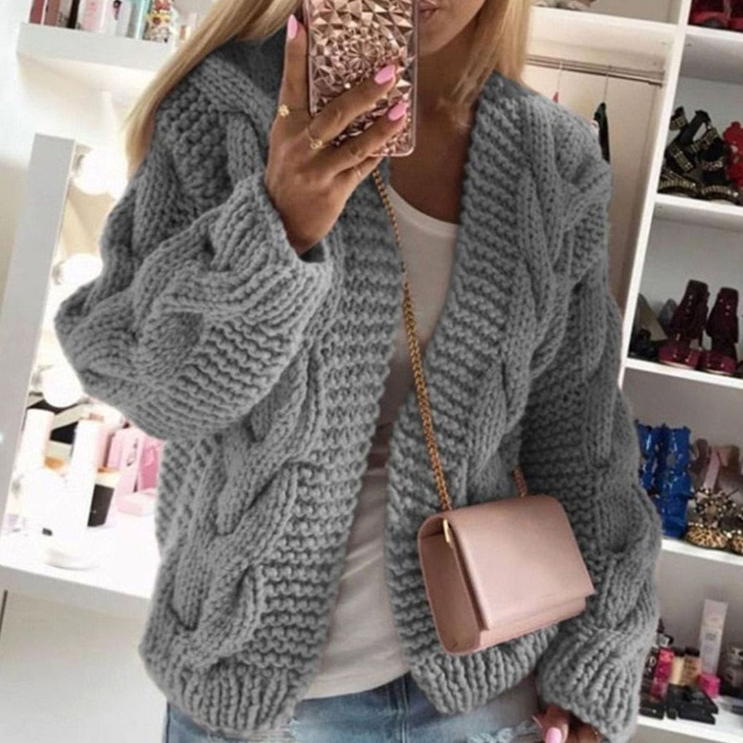 Dam Oversized Chunky Cable Cardigan in grå, Öppen front