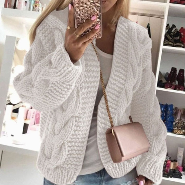 Dam Oversized Chunky Cable Cardigan in vit, Öppen front
