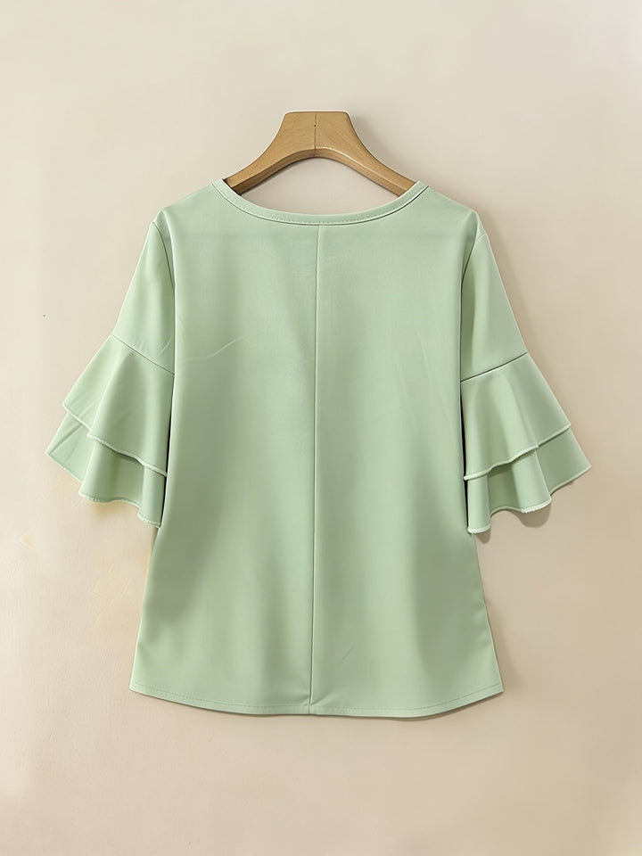 Dam Plisserad Blus med Volangärmar - Elegant Klassiker