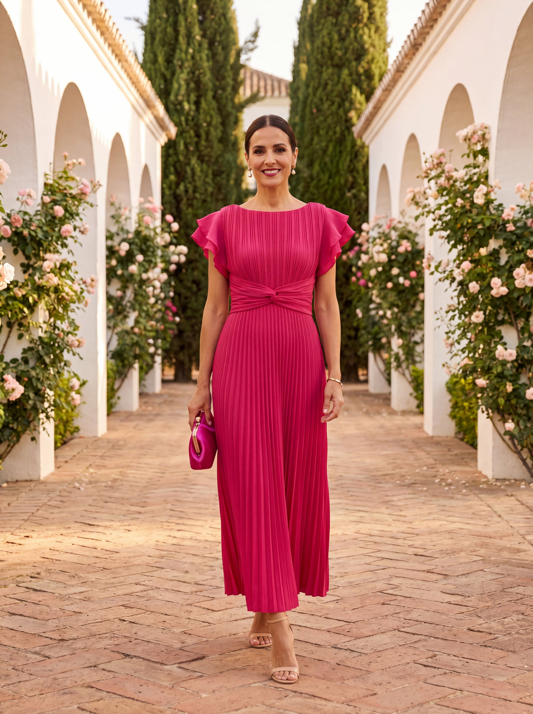 Dam Plisserad Klänning - Elegant Aftonklänning - Rosa